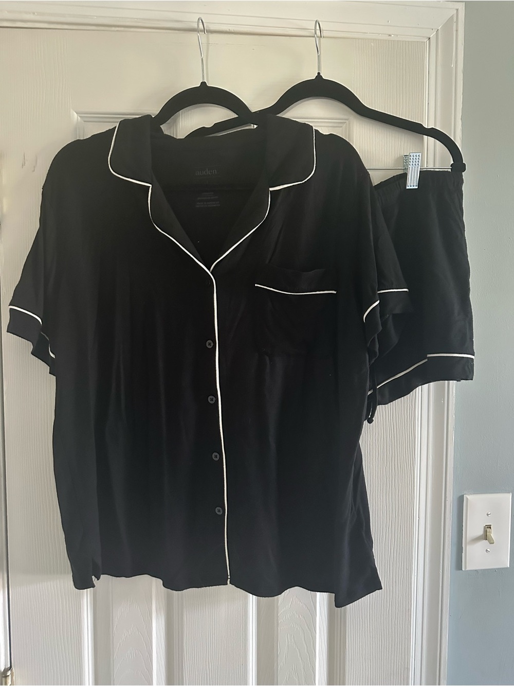 Auden Black Short Sleeve Pajama Set with White Piping